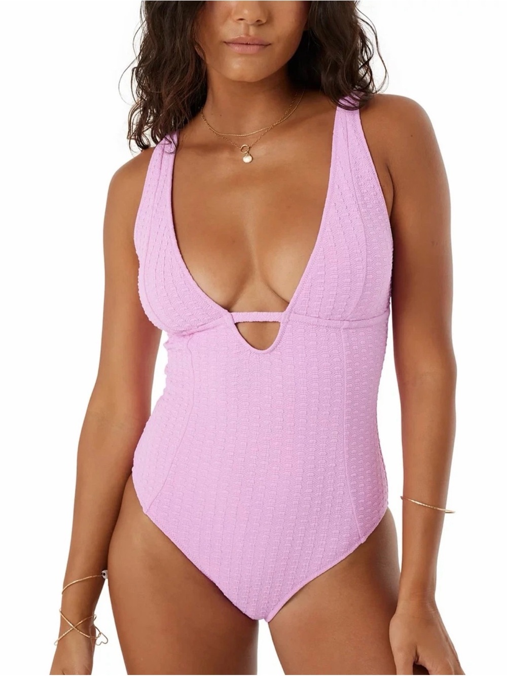 Roxy Juniors Haleiwa Plunge-Neckline One-Piece Swimsuit- Purple